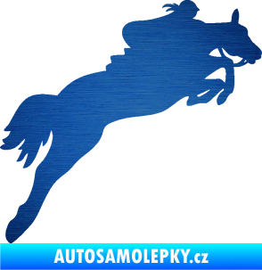 Samolepka Kůň 084 pravá s jezdkyní škrábaný kov modrý