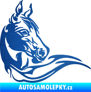 Samolepka Kůň 085 pravá škrábaný kov modrý