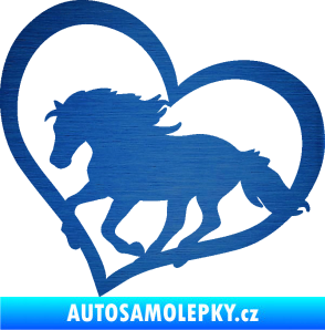 Samolepka Kůň 087  levá v srdíčku škrábaný kov modrý