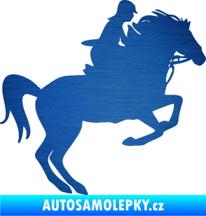 Samolepka Kůň 091 pravá skok škrábaný kov modrý