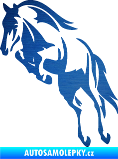 Samolepka Kůň 099 levá ve skoku na zadních škrábaný kov modrý