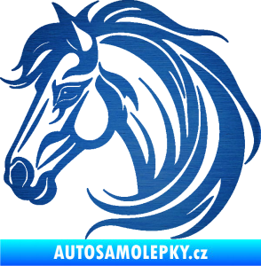 Samolepka Kůň 103 levá hlava škrábaný kov modrý