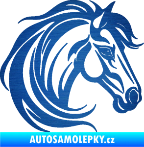 Samolepka Kůň 103 pravá hlava škrábaný kov modrý