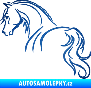 Samolepka Kůň 104 levá škrábaný kov modrý
