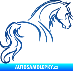 Samolepka Kůň 104 pravá škrábaný kov modrý