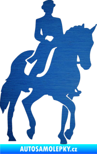 Samolepka Kůň drezura pravá škrábaný kov modrý