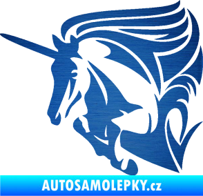 Samolepka Kůň jednorožec 001 levá škrábaný kov modrý