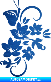 Samolepka Květina dekor 005 pravá s motýlkem škrábaný kov modrý