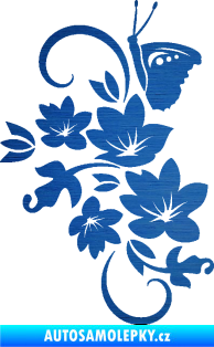Samolepka Květina dekor 005 levá s motýlkem škrábaný kov modrý