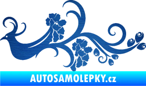 Samolepka Květina dekor 014 levá páv škrábaný kov modrý