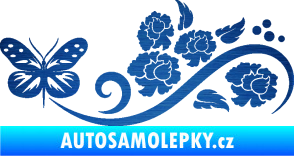 Samolepka Květina dekor 015 levá s motýlem škrábaný kov modrý