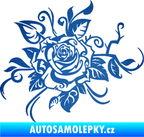 Samolepka Květina dekor 016 levá růže škrábaný kov modrý