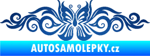 Samolepka Květina dekor 017 motýl škrábaný kov modrý