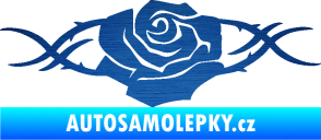 Samolepka Květina dekor 020 pravá růže s trny škrábaný kov modrý