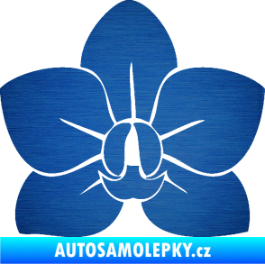 Samolepka Květina dekor 023 orchidej květ škrábaný kov modrý