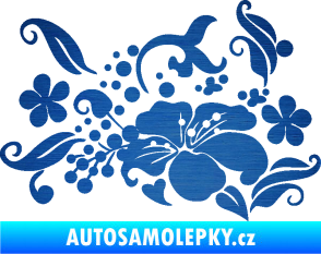 Samolepka Květina dekor 024 levá škrábaný kov modrý