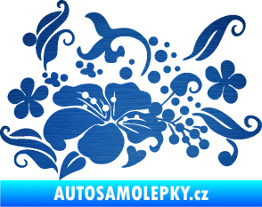 Samolepka Květina dekor 024 pravá škrábaný kov modrý