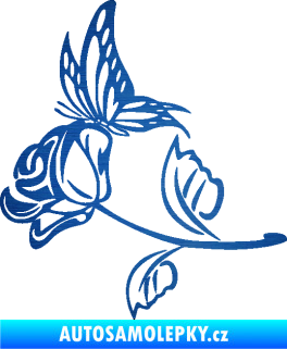 Samolepka Květina dekor 030 levá růže s motýlkem škrábaný kov modrý