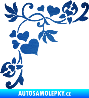 Samolepka Květina dekor 042 levá rohová se srdíčky škrábaný kov modrý