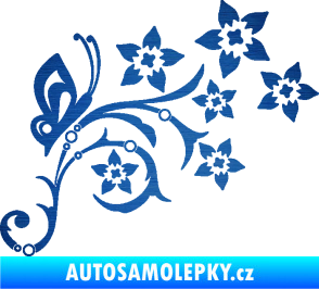 Samolepka Květina dekor 047 pravá s motýlem škrábaný kov modrý