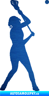Samolepka Lakros 002 levá hráčka škrábaný kov modrý