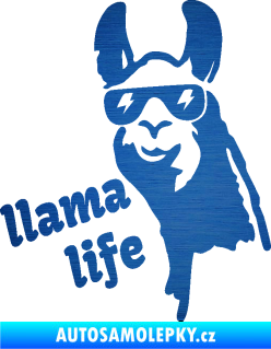Samolepka Lama 004 llama life škrábaný kov modrý