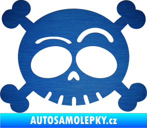 Samolepka Lebka 003 levá škrábaný kov modrý