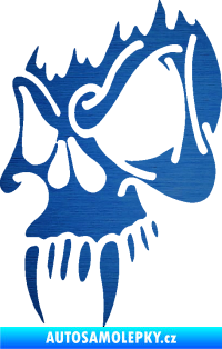 Samolepka Lebka 010 levá s upířími zuby škrábaný kov modrý