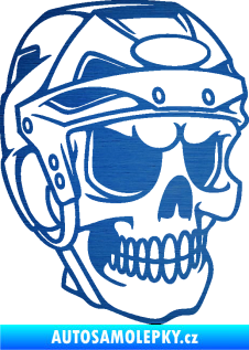 Samolepka Lebka 023 pravá hokejista škrábaný kov modrý