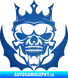 Samolepka Lebka 024 s korunou škrábaný kov modrý