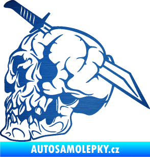 Samolepka Lebka 031 levá probodnutá nožem škrábaný kov modrý
