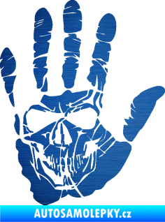Samolepka Lebka 032 pravá otisk dlaně škrábaný kov modrý