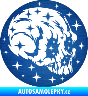 Samolepka Lebka 038 pravá hvězdy škrábaný kov modrý