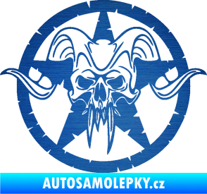 Samolepka Lebka 039 levá army hvězda škrábaný kov modrý