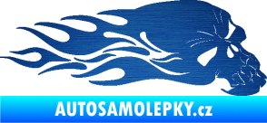 Samolepka Lebka 050 pravá v plamenech škrábaný kov modrý