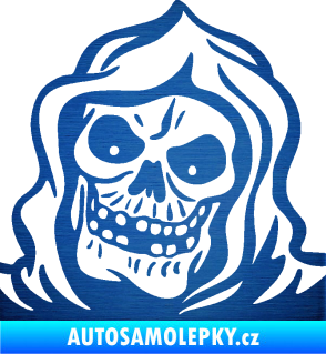 Samolepka Lebka 057 levá v kápi škrábaný kov modrý