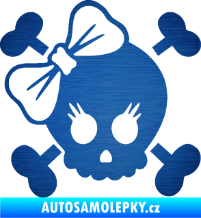 Samolepka Lebka 059 levá s mašlí škrábaný kov modrý