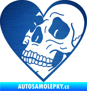 Samolepka Lebka 062 levá v srdíčku škrábaný kov modrý