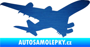 Samolepka Letadlo 002 pravá škrábaný kov modrý
