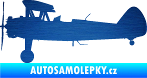 Samolepka Letadlo 020 levá Boeing Stearman model 75 biplane škrábaný kov modrý