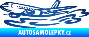 Samolepka Letadlo 026 levá v oblacích škrábaný kov modrý