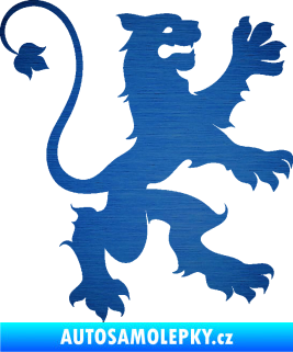 Samolepka Lev heraldika 002 pravá škrábaný kov modrý