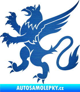 Samolepka Lev heraldika 003 levá škrábaný kov modrý