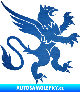 Samolepka Lev heraldika 003 pravá škrábaný kov modrý