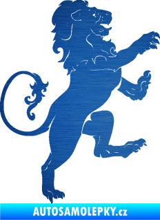 Samolepka Lev heraldika 004 pravá škrábaný kov modrý