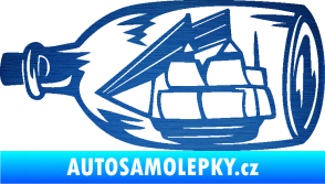 Samolepka Loď v láhvi 001 levá škrábaný kov modrý