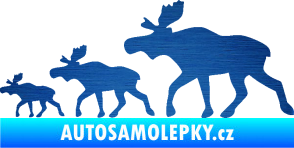 Samolepka Losí rodinka levá škrábaný kov modrý