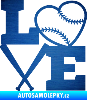 Samolepka Love baseball škrábaný kov modrý