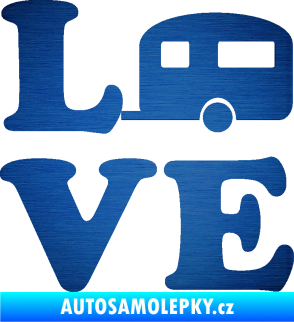 Samolepka Love camping 001 škrábaný kov modrý