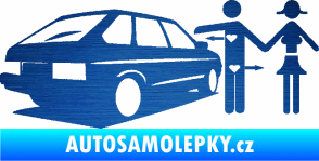 Samolepka Love car love girl levá škrábaný kov modrý